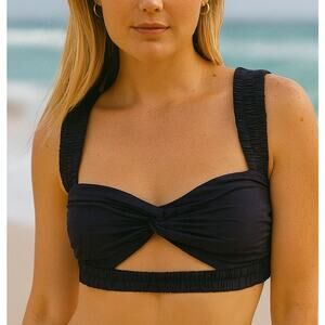 Alice McCall Smocked Bikini Top Size XS Navy Blue Luxury Swim Vacation Designer